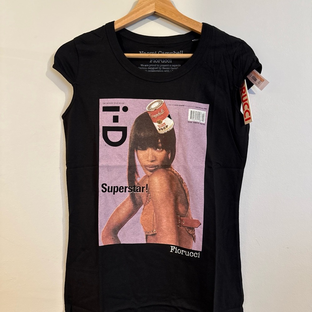 FIORUCCI Black Naomi Campbell Printed T-Shirt-Size XS NWT-100% Cotton